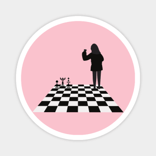 Girl on Chessboard Magnet